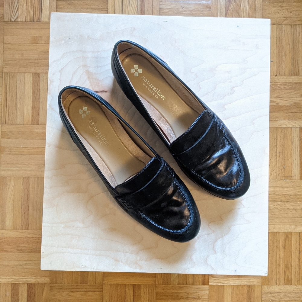 Black leather loafers